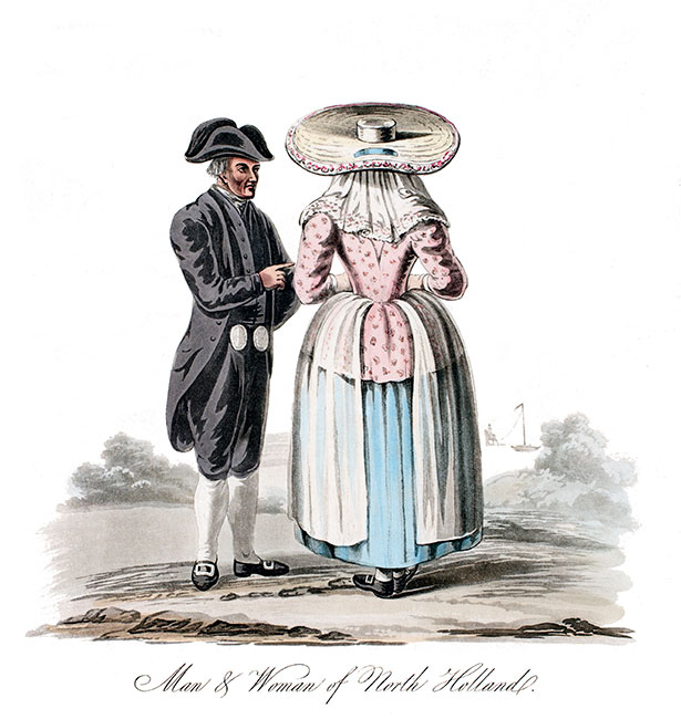 Couple de bourgeois hollandais en 1800 - Gravure  reproduite puis restaurée numériquement par © Norbert Pousseur