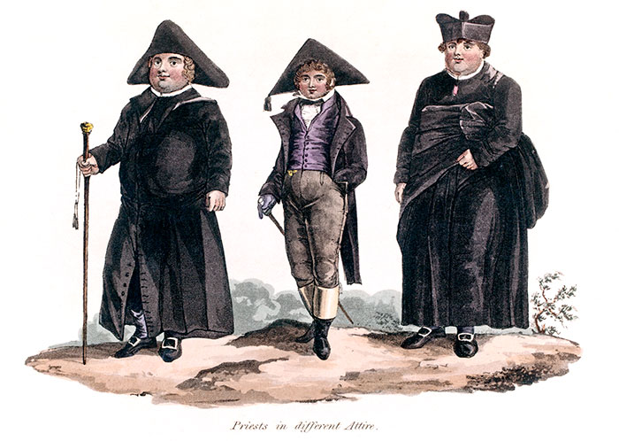 A Madère, un gros franciscain et son frère lai  - gravure de 1821  reproduite et restaurée numériquement par © Norbert Pousseur