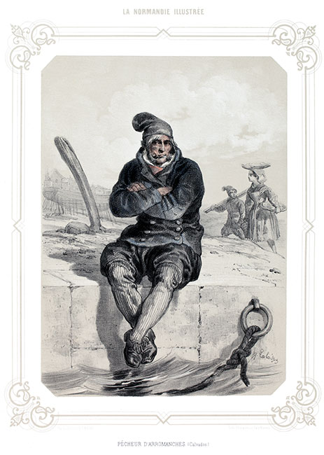 Pêcheur d'Arromanches, gravure de Lalaisse - Gravure  reproduite puis restaurée par © Norbert Pousseur