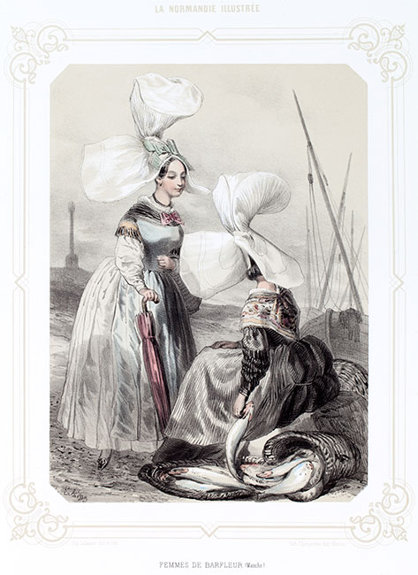 Femmes de Barfleur, gravure de Lalaisse - Gravure  reproduite puis restaurée par © Norbert Pousseur