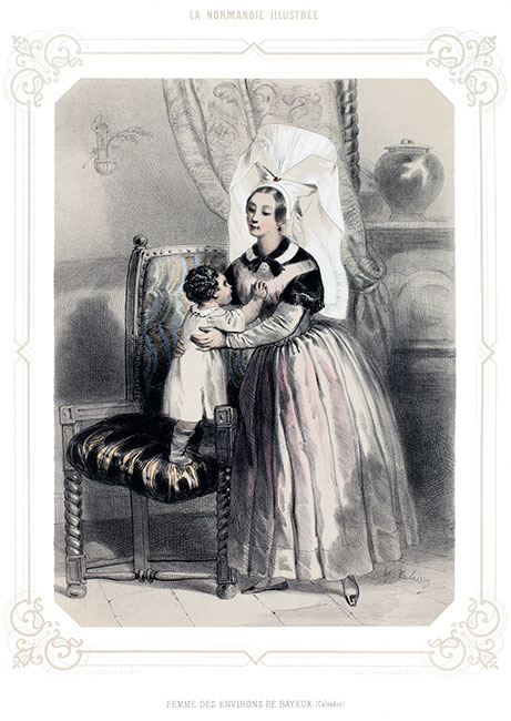 Femme et enfant  de Bayeux, gravure de Lalaisse - Gravure  reproduite puis restaurée par © Norbert Pousseur