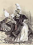 Jeunes filles de Caux et Dieppe  en costume traditionel, gravure de Lalaisse - Gravure  reproduite puis restaurée par © Norbert Pousseur