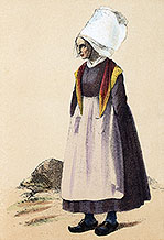 Vieille femme à la grande coiffe des environs de Coutances en costume traditionel - Reproduction zoomable © Norbert Pousseur
