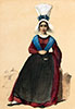 Femme de Fermanville en Basse Normandie  en costume traditionel de 1850 - Reproduction © Norbert Pousseur