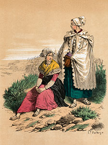 Jeune fille normande de Grandville portant un fichunde  - Reproduction © Norbert Pousseur