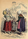 Paysannes normandes de Coutances en costume traditionel de 1760 - Reproduction zoomable © Norbert Pousseur