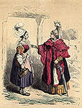 Fermières de Basse Normandie  en costume traditionel vers 1840 - Gravure  reproduite puis restaurée par © Norbert Pousseur