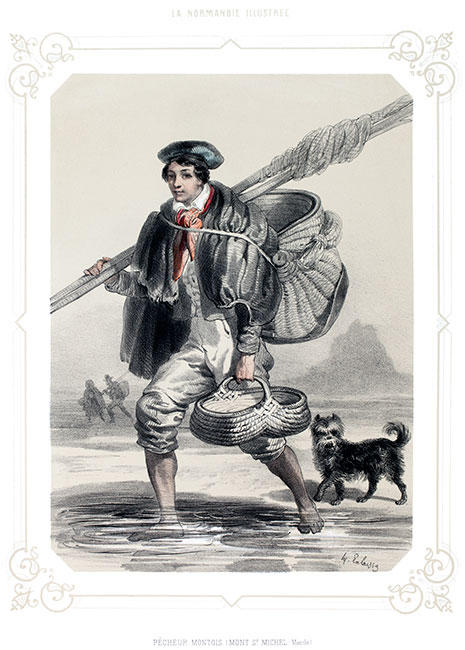 Pêcheur du Mont St Michel en costume traditionel, gravure de Lalaisse - Gravure  reproduite puis restaurée par © Norbert Pousseur