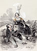 Couple de jeunes gens de Sotteville en costume traditionel, gravure de Lalaisse - Reproduction © Norbert Pousseur