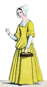 Femme du peuple au 16ème siècle portant un fichu - Reproduction © Norbert Pousseur