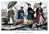 Vignette : Dames chinoises en promenade, vers 1850 - Gravure  de Demoraine reproduite puis restaurée par © Norbert Pousseur