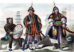 Soldats chinoiss  vers 1850 - Gravure couleur de Demoraine reproduite puis restaurée par © Norbert Pousseur