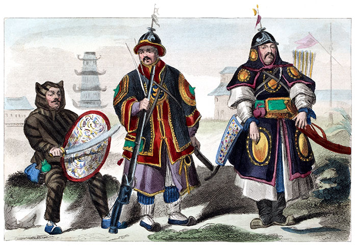 Militaires chinois, vers 1850 - Gravure  de Demoraine reproduite puis restaurée par © Norbert Pousseur