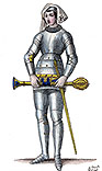 Zoom sur Sergent en armure du XIIIe siècle, dessiné par Massard - Gravure  reproduite puis restaurée par © Norbert Pousseur