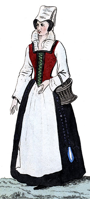 Servante du XVIe siècle - Costumes de France - Gravure  reproduite puis restaurée par © Norbert Pousseur