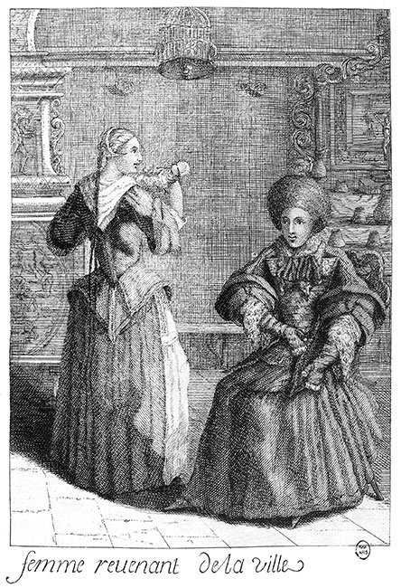 Femme revenant de Strasbourg, gravure de 1706 reproduite par ©  la BNF et retraitée par © Norbert Pousseur