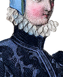 Collerette portée par Louise Labé - détail de gravure  reproduite par © Norbert Pousseur