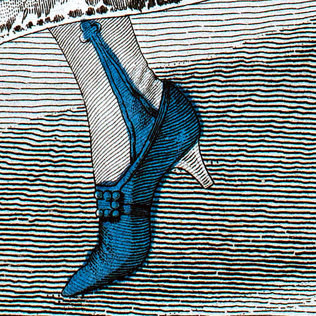 Soulier &agrave; talon aiguille port&eacute; par La Camargo - Extrait de gravure de Louis-Marie Lant&eacute; - reproduite et restaur&eacute;e par &copy; Norbert Pousseur - reproduction &copy; Norbert Pousseur
