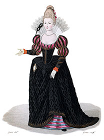 Vignette : Dame de Cour avec collet montant - gravure reproduite et restaur&eacute;e par &copy; Norbert Pousseur - Gravure  reproduite puis restaur&eacute;e num&eacute;riquement par &copy; Norbert Pousseur