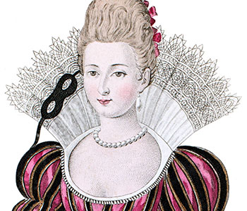 Collet montant de dame de Cour d'Henri IV - D&eacute;tail de gravure reproduite et restaur&eacute;e par &copy; Norbert Pousseur - Gravure  reproduite puis restaur&eacute;e num&eacute;riquement par &copy; Norbert Pousseur