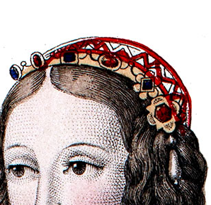 Réseau espagnol sur la tête d'Eléonore d'Autriche - Gravure  de Lanté reproduite puis restaurée par © Norbert Pousseur