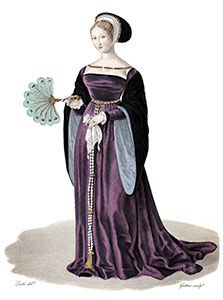 Jeune fille avec éventai sous Françpois Ier l- Gravure  reproduite puis restaurée par © Norbert Pousseur