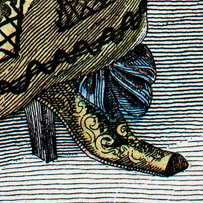 Soulier &agrave; talon haut port&eacute; par Marie de Hautefort - Extrait de gravure de Louis-Marie Lant&eacute; - reproduite et restaur&eacute;e par &copy; Norbert Pousseur - reproduction &copy; Norbert Pousseur