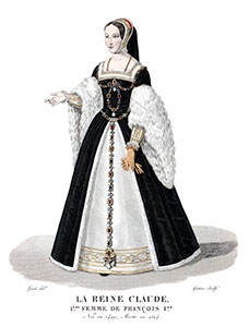 Claude de France avec sa jupe sous sa robe, dessin de Louis-Martie Lanté  - gravure reproduite puis corigée numériquement par © Norbert Pousseur