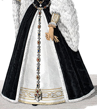 Robe ouverte sur le jupon portée par Claude de France - reproduction © Norbert Pousseur Robe ouverte sur le jupon portée par Claude de France - reproduction © Norbert Pousseur