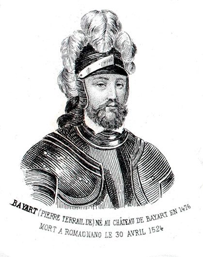 Pierre Terrail de Bayard, personnage illustre du département de l'Isère - Gravure  reproduite puis restaurée par © Norbert Pousseur