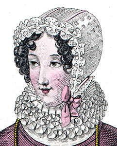 Bonnet f&eacute;minin en dentelle de 1820 - d&eacute;tail de gravure restaur&eacute;e par &copy; Norbert Pousseur