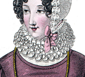 Collet haut porté par une parisienne du début du 19ème siècle - Détail de gravure reproduite et restaaite puis restaurée numériquement par © Norbert Pousseur Collet haut porté par une parisienne du début du 19ème siècle - Détail de gravure reproduite et restaaite puis restaurée numériquement par © Norbert Pousseur