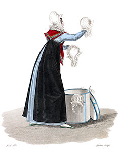 Imagette : Ling&egrave;re ambulante &agrave; Paris vers 1810 - Gravure  reproduite puis restaur&eacute;e par &copy; Norbert Pousseur