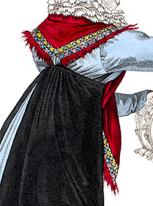 Extrait : fichu port&eacute; par une ling&egrave;re vers 1810 - Gravure  reproduite puis restaur&eacute;e par &copy; Norbert Pousseur