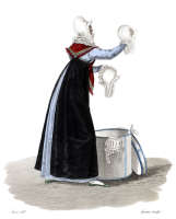 Zoom pour Ling&egrave;re ambulante &agrave; Paris vers 1810 - Gravure  reproduite puis restaur&eacute;e par &copy; Norbert Pousseur