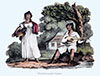 Vignette : Couple de paysans avec guitare à Madère vers 1820  - gravure reproduite et restaurée par © Norbert Pousseur