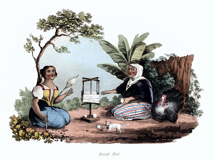 Trabalho rural na Madeira por volta de 1820 - gravura reproduzida e restaurada por © Norbert Pousseur