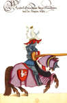 Zoom sur Tournoi : chevalier au heaume orné d'un aigle blanc - Gravure  conservée et reproduite par la  ©  BNF, puis restaurée numériquement par © Norbert Pousseur