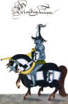 Zoom sur TTournoi : chevalier au heaume orné  d'un dragon - Gravure  conservée et reproduite par la  ©  BNF, puis restaurée numériquement par © Norbert Pousseur