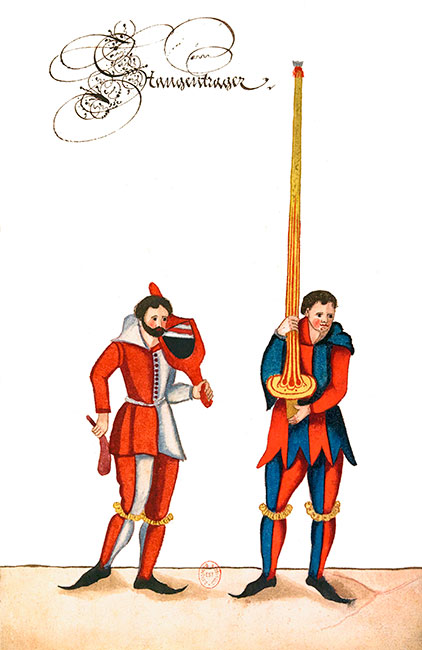 Tournoi : porteurs d'armes - Gravure  conservée et reproduite par la  ©  BNF, puis restaurée numériquement par © Norbert Pousseur