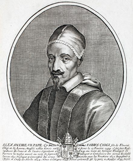 Favio Chigi - Pape Alexandre VII - gravure de Daret - Gravure  reproduite puis restaurée par © Norbert Pousseur