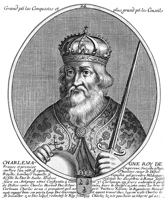 Charlemagne, 24ème roi de France - gravure de Daret - Gravure  reproduite puis restaurée par © Norbert Pousseur