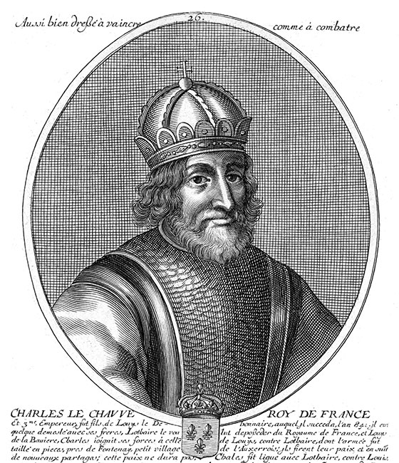 Charles le Chauve, 26ème roi de France - gravure de Daret - Gravure  reproduite puis restaurée par © Norbert Pousseur