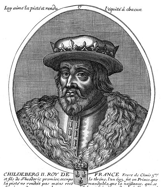 Childeberg II, roi de France - gravure de Daret - Gravure  reproduite puis restaurée par © Norbert Pousseur