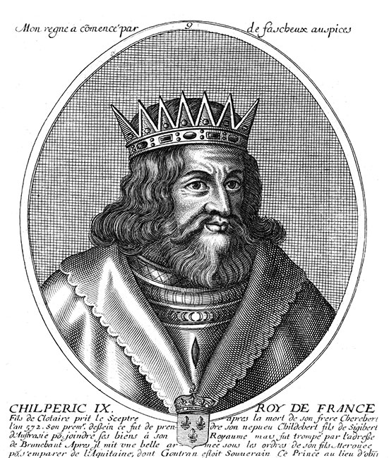 Chilpéric, roi de France - gravure de Daret - Gravure  reproduite puis restaurée par © Norbert Pousseur