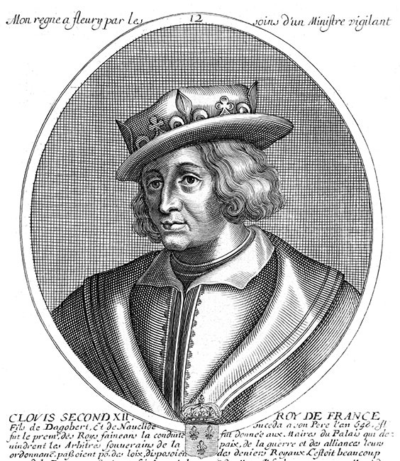 Clovis II, roi de France - gravure de Daret - Gravure  reproduite puis restaurée par © Norbert Pousseur