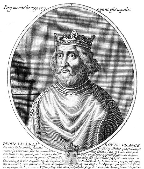Pépin le Bref, 23ème roi de France - gravure de Daret - Gravure  reproduite puis restaurée par © Norbert Pousseur