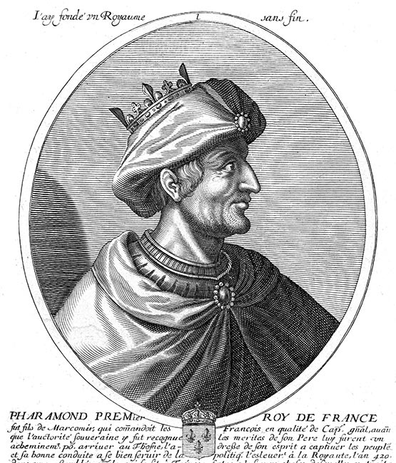 Pharamond 1er, roi de France - gravure de Daret - Gravure  reproduite puis restaurée par © Norbert Pousseur