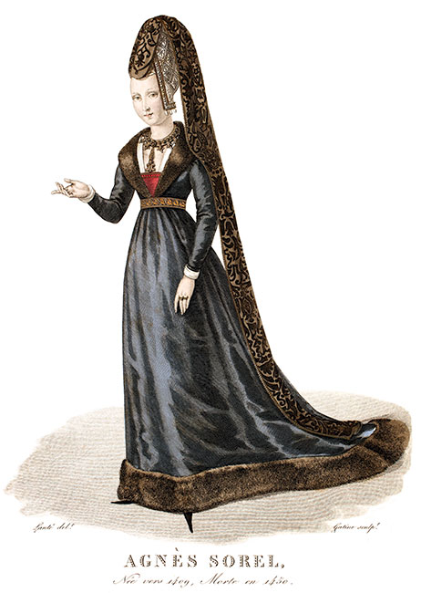 Agnès Sorel, dessin de Louis-Marie Lanté - Gravure  reproduite puis restaurée par © Norbert Pousseur