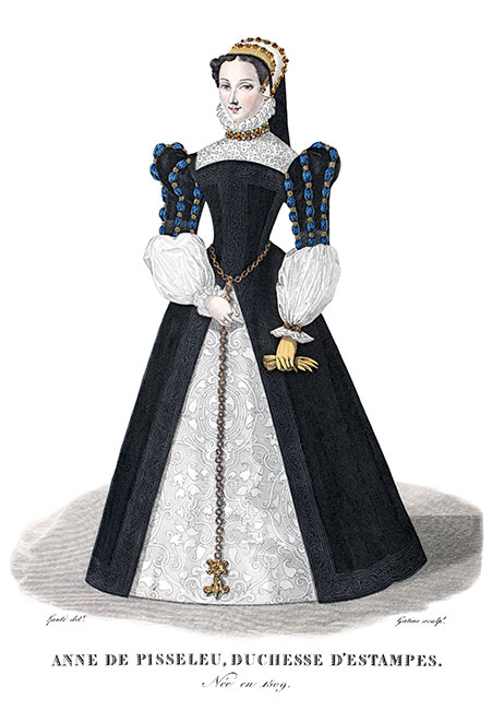 Anne de Pisseleu, duchesse d'Estampes, dessinée  par Louis-Marie Lanté - Gravure reproduite puis restaurée par © Norbert Pousseur